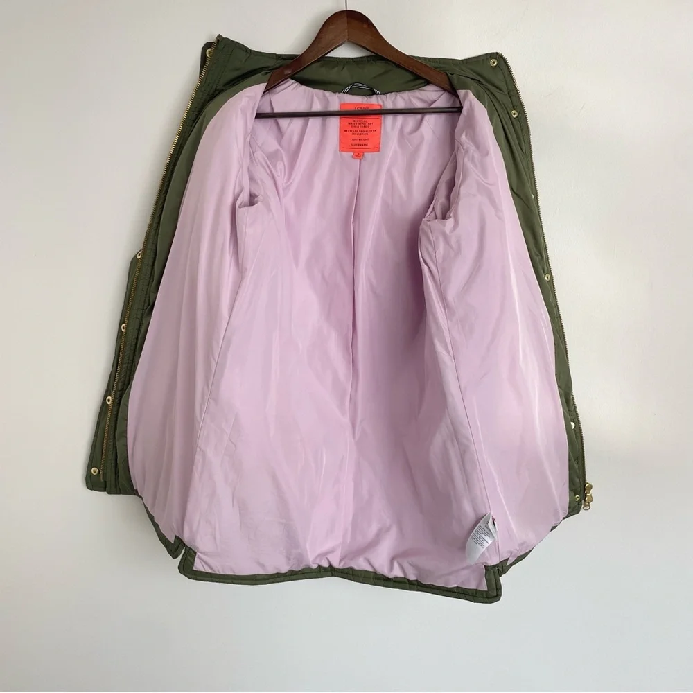 J. Crew Quilted Cocoon Puffer Jacket Army Green Gold Oversized Cozy Casual - Picture 6 of 11